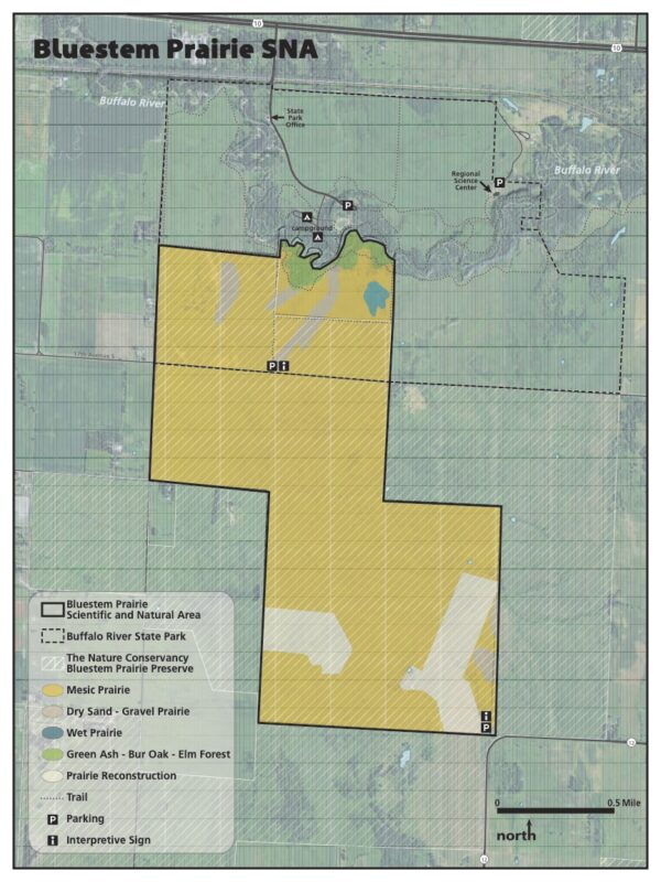A site map for Bluestem Prairie SNA