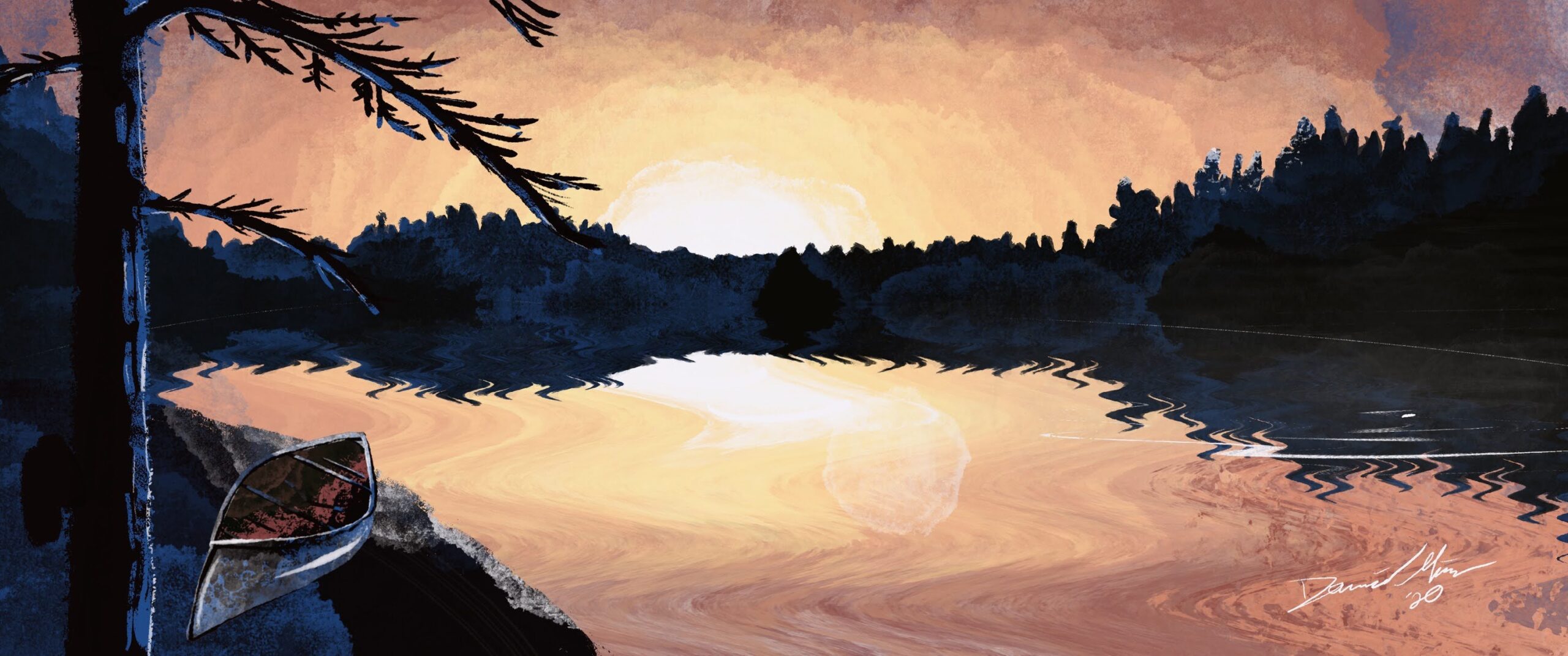 Sunset Canoe Digital Painting